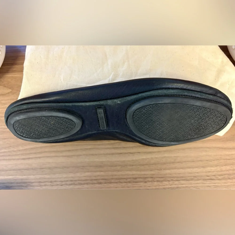 Tory Burch Black Leather Flats with Gold Logo - Picture 11 of 12